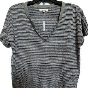 NWT Madewell Greenish/Khaki Striped V-Neck Tee